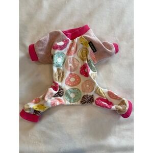 Fitwarm Small Dog Pajamas Pink Donut Print Pet Jumpsuit PJ One Piece Soft Cotton